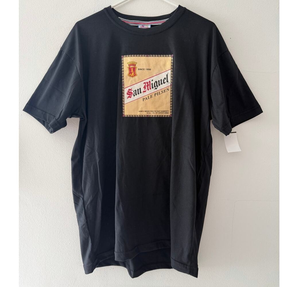 San Miguel Philippines Beer Graphic Print Black Cotton T-Shirt Men's L NWT